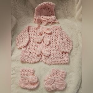 Adorable Pink Crochet Baby Set